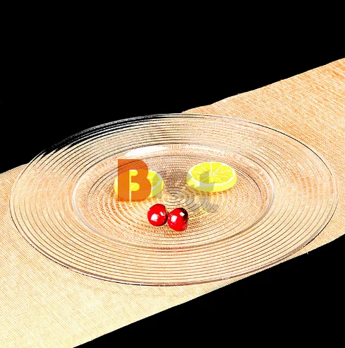 Рынок посуды в Гуанчжоу Стеклянная зарядная тарелка с золотой серебряной оправой под тарелкой