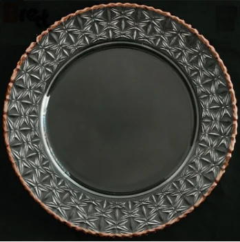 Свадебная посуда Стеклянная зарядная тарелка с королевской золотой оправой под тарелкой