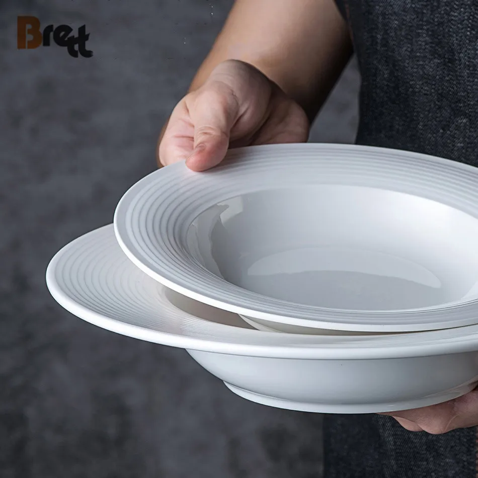 Чисто-белый фарфор Brett, простая тарелка для западной еды, тарелка для пасты, салата, утолщенная керамическая посуда для отеля, 8,7 дюйма, 11,5 дюйма