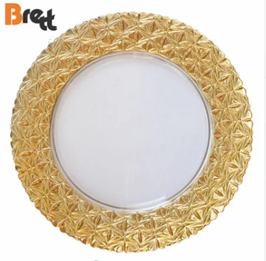 Свадебная посуда Стеклянная зарядная тарелка с королевской золотой оправой под тарелкой