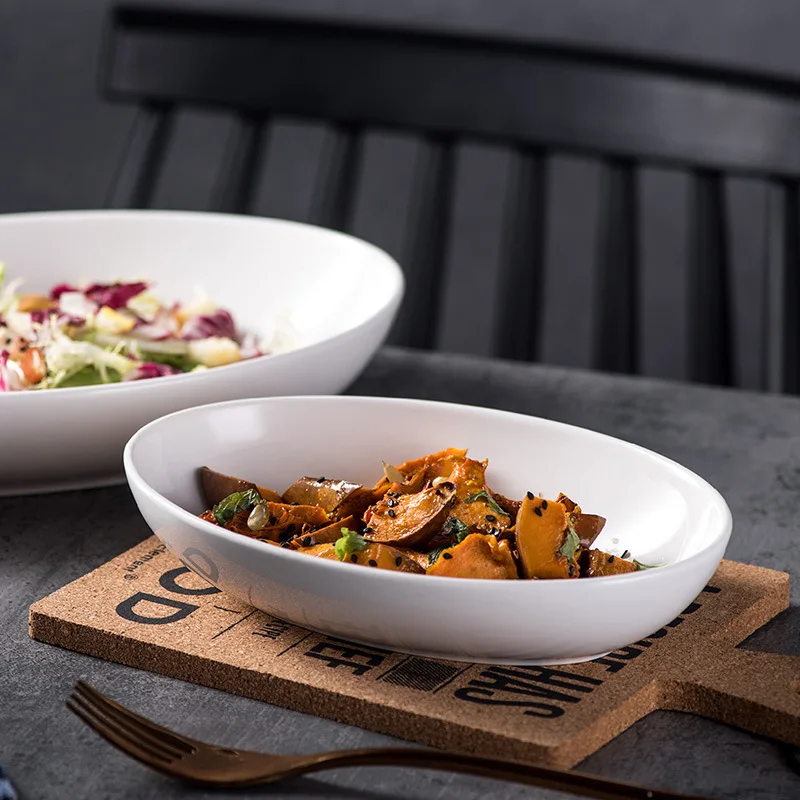 Чисто-белый фарфор Brett, европейская креативная овальная глубокая тарелка для приготовления рыбы на пару, салатница, индивидуальная, 8 дюймов, 10,5 дюйма