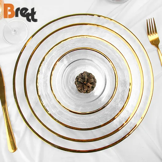 Стеклянные наборы столовой посуды, золотые тарелки, зарядные устройства для свадьбы, декоративные