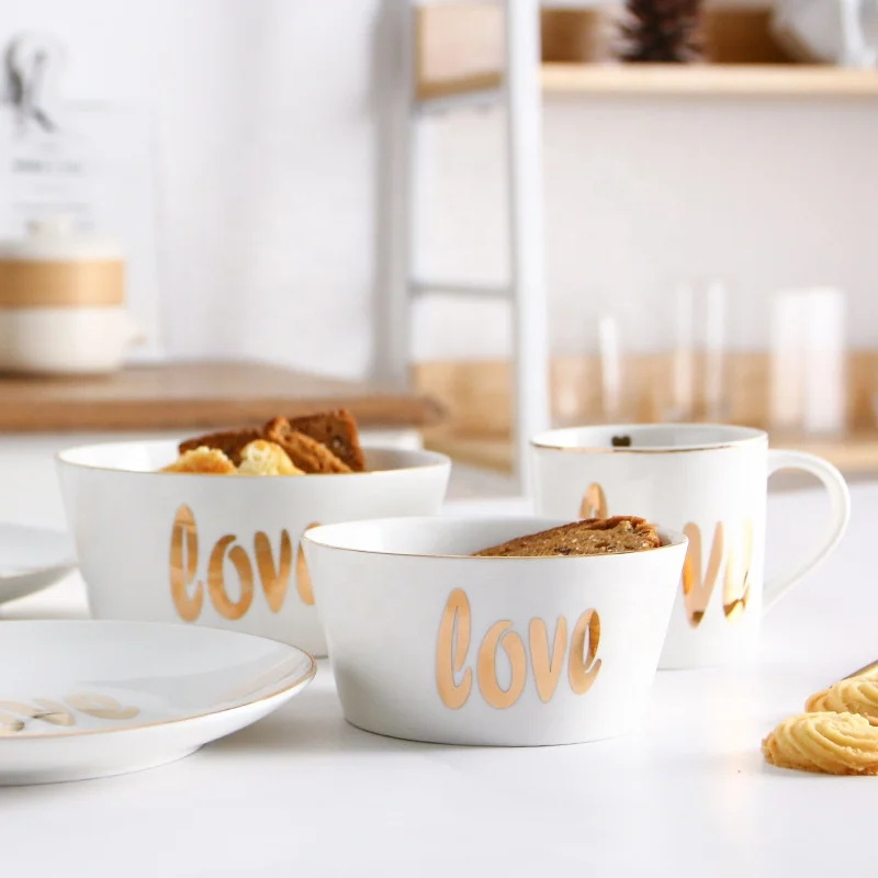 Golden Time Креативная золотая керамическая посуда Набор тарелок для еды в китайском и западном стиле, кружка, тарелка для завтрака