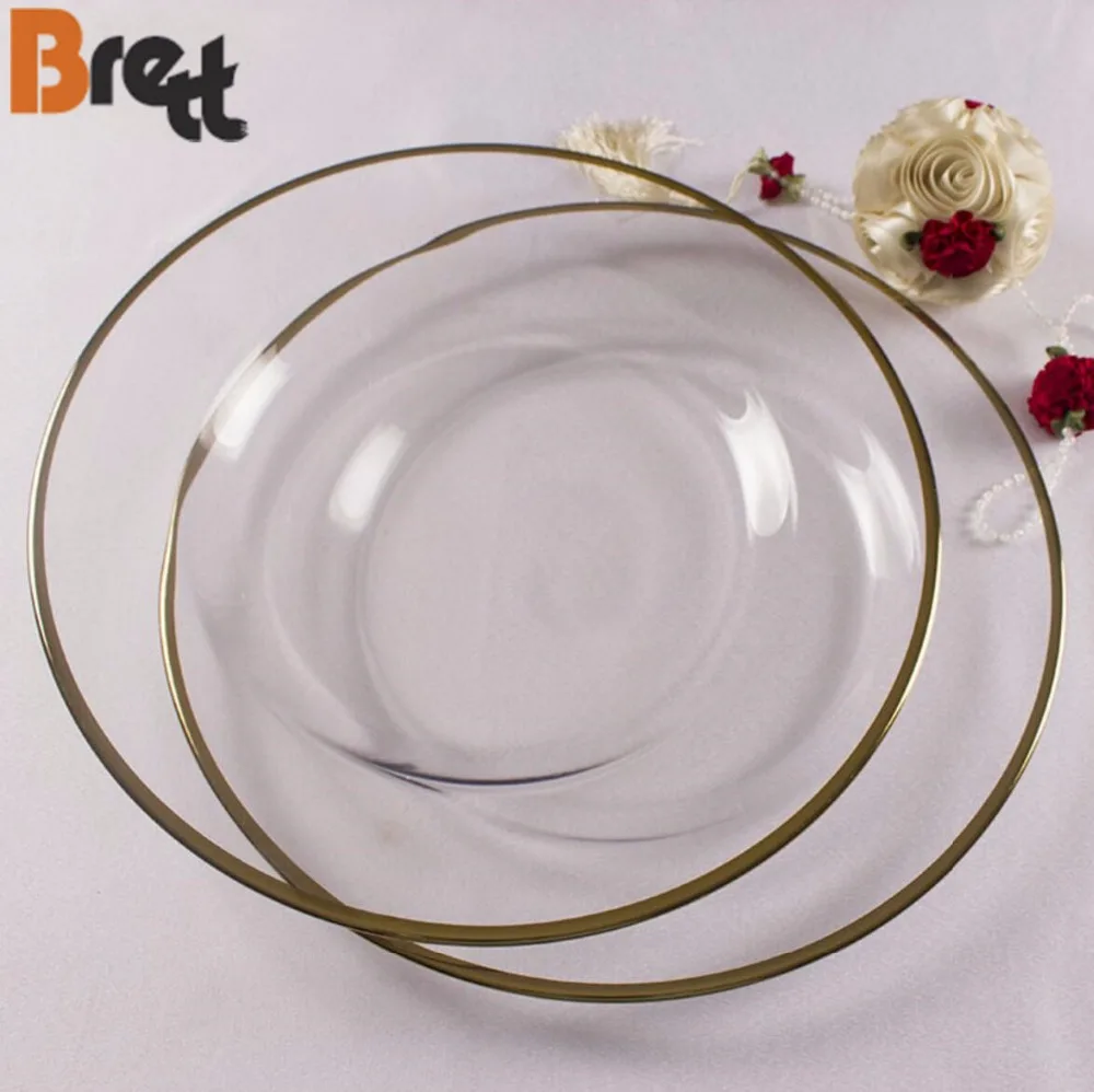 Свадебная посуда Стеклянная обеденная тарелка с золотой оправой