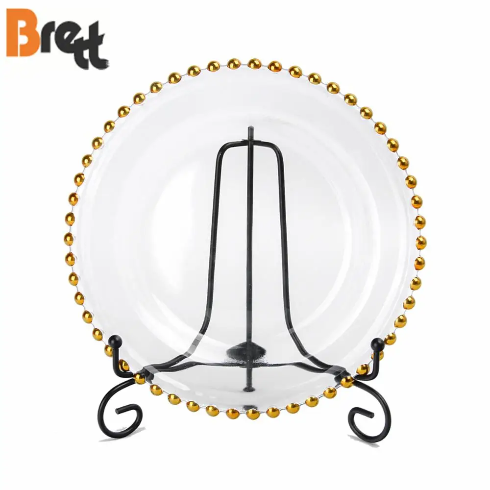 Посуда Brett. Зарядные устройства из прозрачного стекла. Экологически чистые золотые края с бисером для свадебных мероприятий. Аренда кейтеринга.