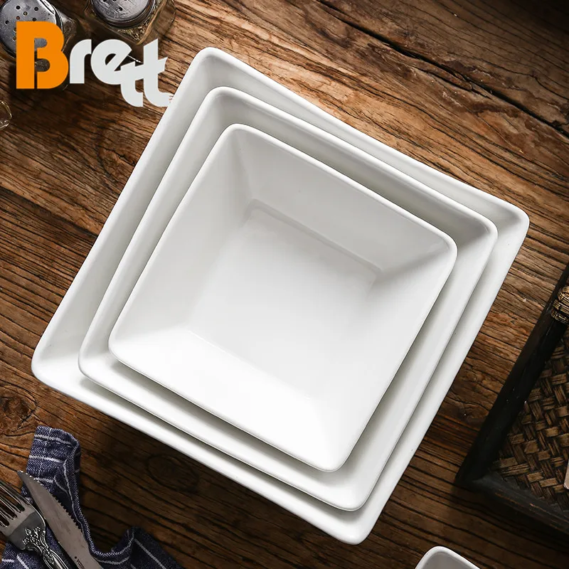 Бретт Керамические Белые Салатные Суповые Чаши Фарфоровые Квадратные Чаши для Ресторана