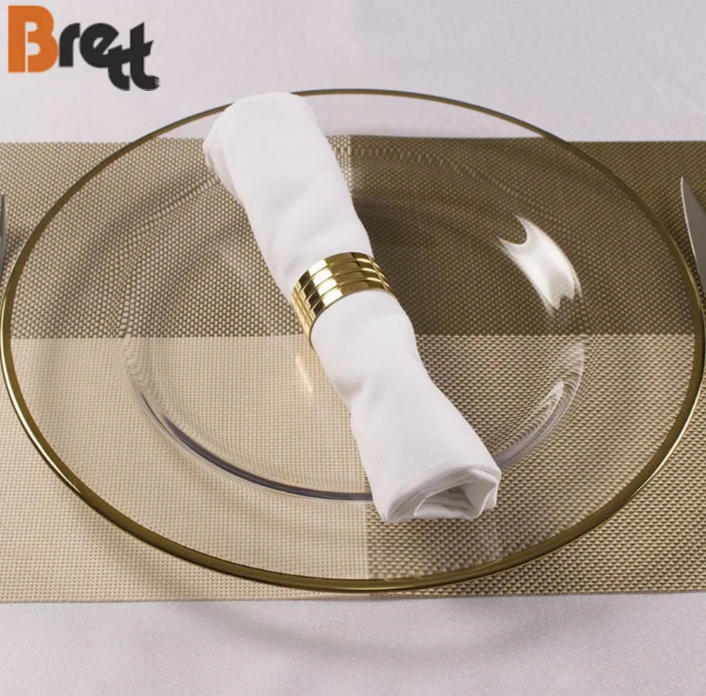 Свадебная посуда Стеклянная обеденная тарелка с золотой оправой