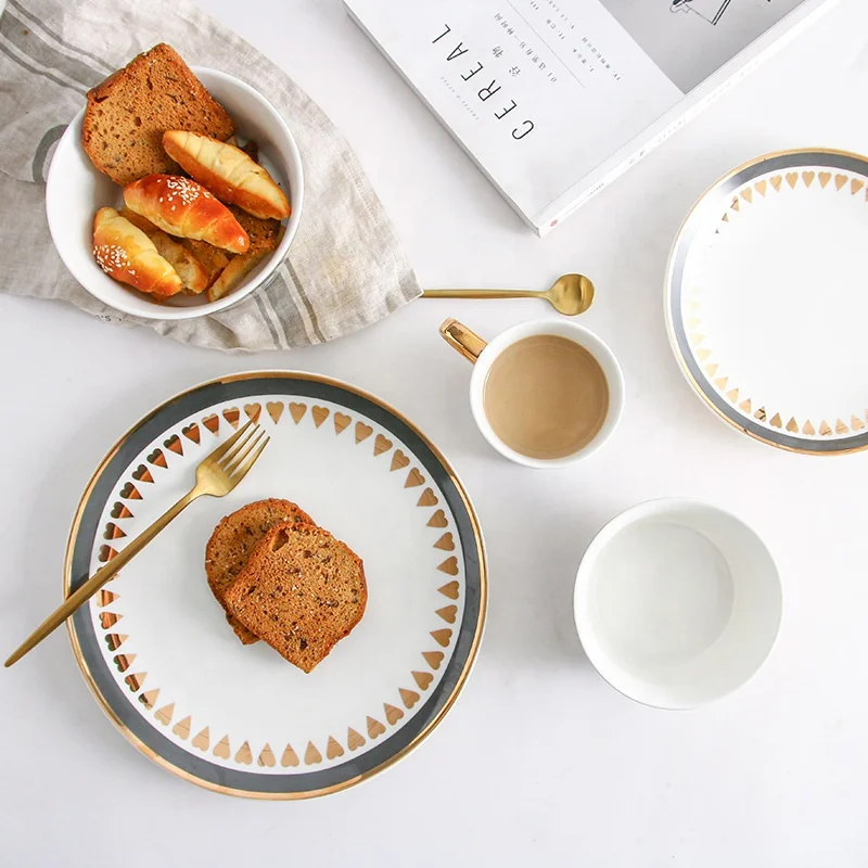 Golden Time Креативная золотая керамическая посуда Набор тарелок для еды в китайском и западном стиле, кружка, тарелка для завтрака