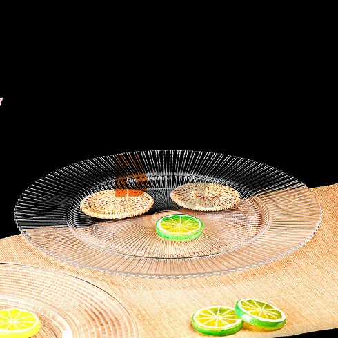 Рынок посуды в Гуанчжоу Стеклянная зарядная тарелка с золотой серебряной оправой под тарелкой