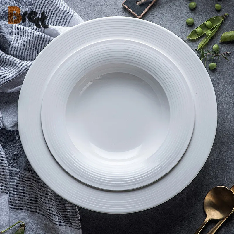 Чисто-белый фарфор Brett, простая тарелка для западной еды, тарелка для пасты, салата, утолщенная керамическая посуда для отеля, 8,7 дюйма, 11,5 дюйма