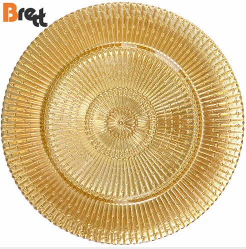 Заряжатели таблицы Гуанчжоу Шэньчжэня прозрачные стеклянные с вышитым золотом краем