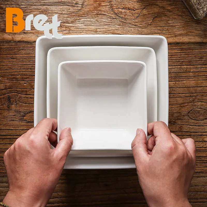 Бретт Керамические Белые Салатные Суповые Чаши Фарфоровые Квадратные Чаши для Ресторана