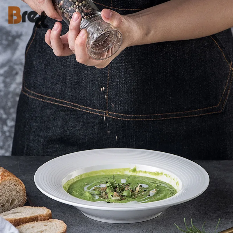 Чисто-белый фарфор Brett, простая тарелка для западной еды, тарелка для пасты, салата, утолщенная керамическая посуда для отеля, 8,7 дюйма, 11,5 дюйма