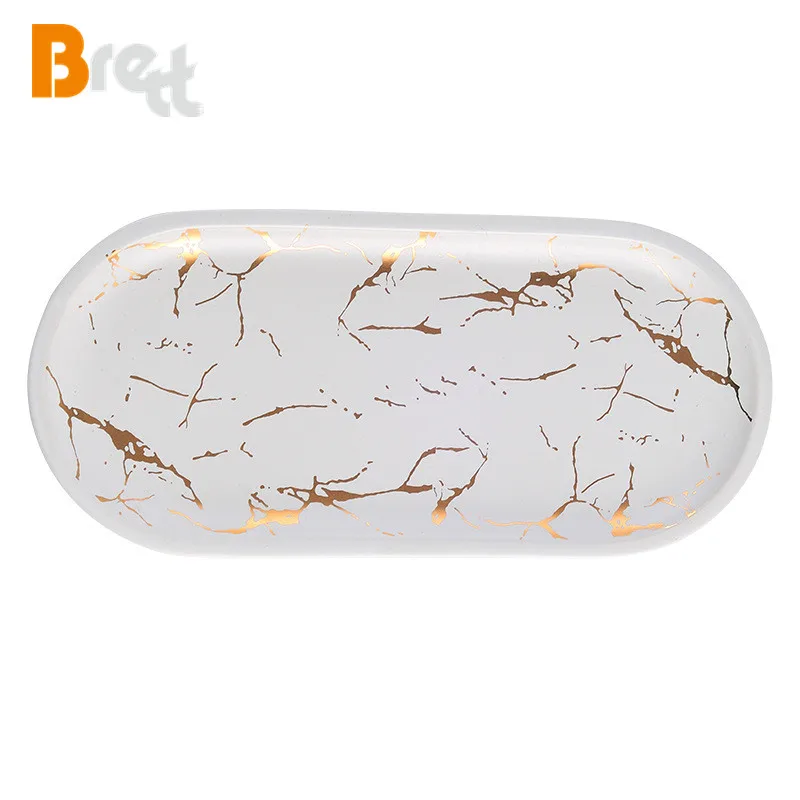 Brett Nordic Marble Прямоугольная овальная керамическая западная белая черная тарелка для суши Тарелка для зарядного устройства для ресторана 10,5 «13,5»