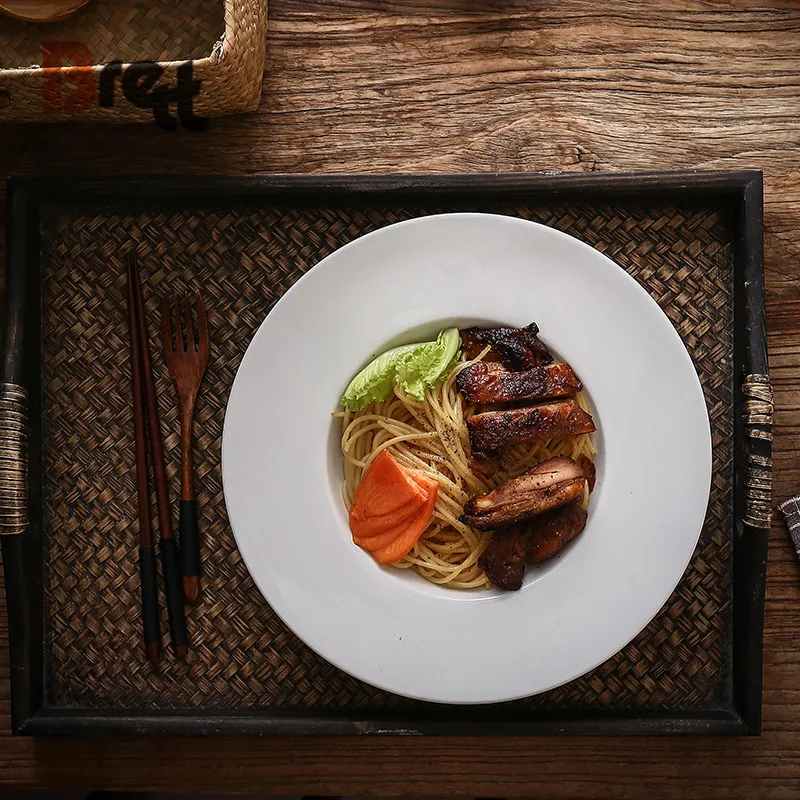 Бретт, чистый белый цвет, креативная западная еда, спагетти, салат, суп, соломенная шляпа, глубокая тарелка, посуда для отеля, 9 дюймов, 12 дюймов