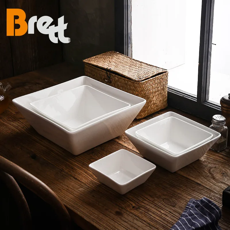 Бретт Керамические Белые Салатные Суповые Чаши Фарфоровые Квадратные Чаши для Ресторана