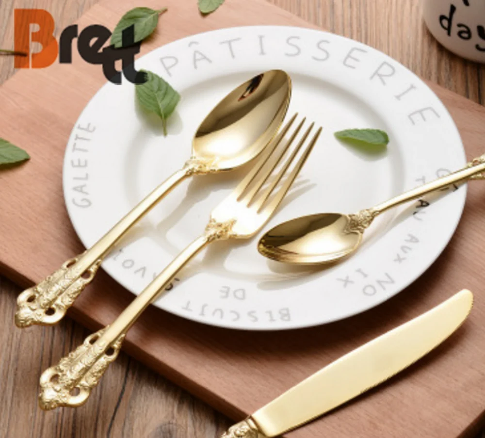 Royal 18/10 позолоченные титановые столовые приборы из нержавеющей стали оптом