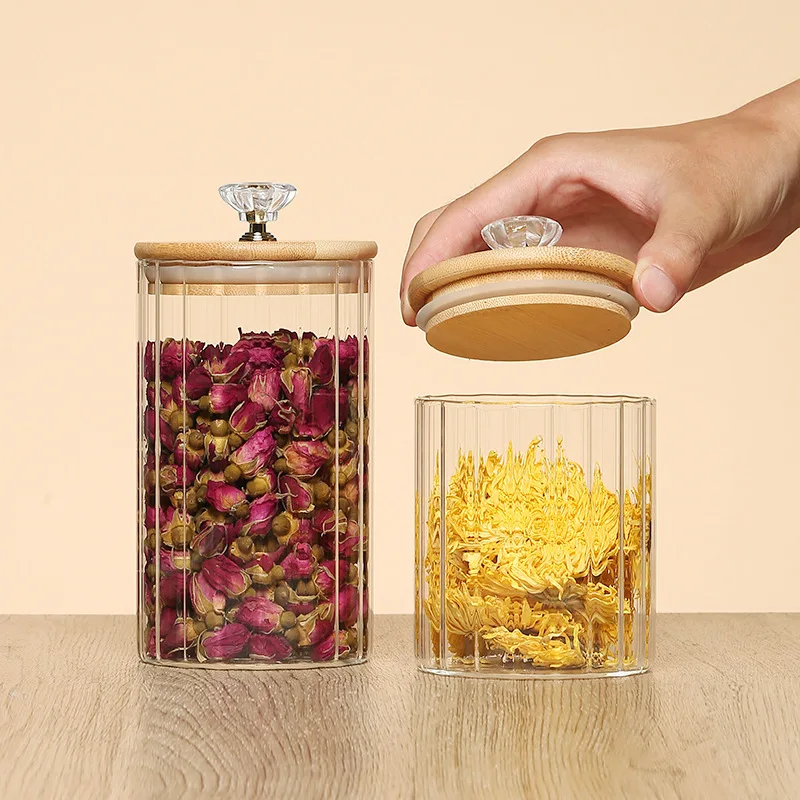 Бутылки для хранения из боросиликатного стекла, банки для хранения продуктов, оптовая продажа, высококачественные стеклянные резервуары, герметичный стеклянный контейнер с бамбуковой крышкой