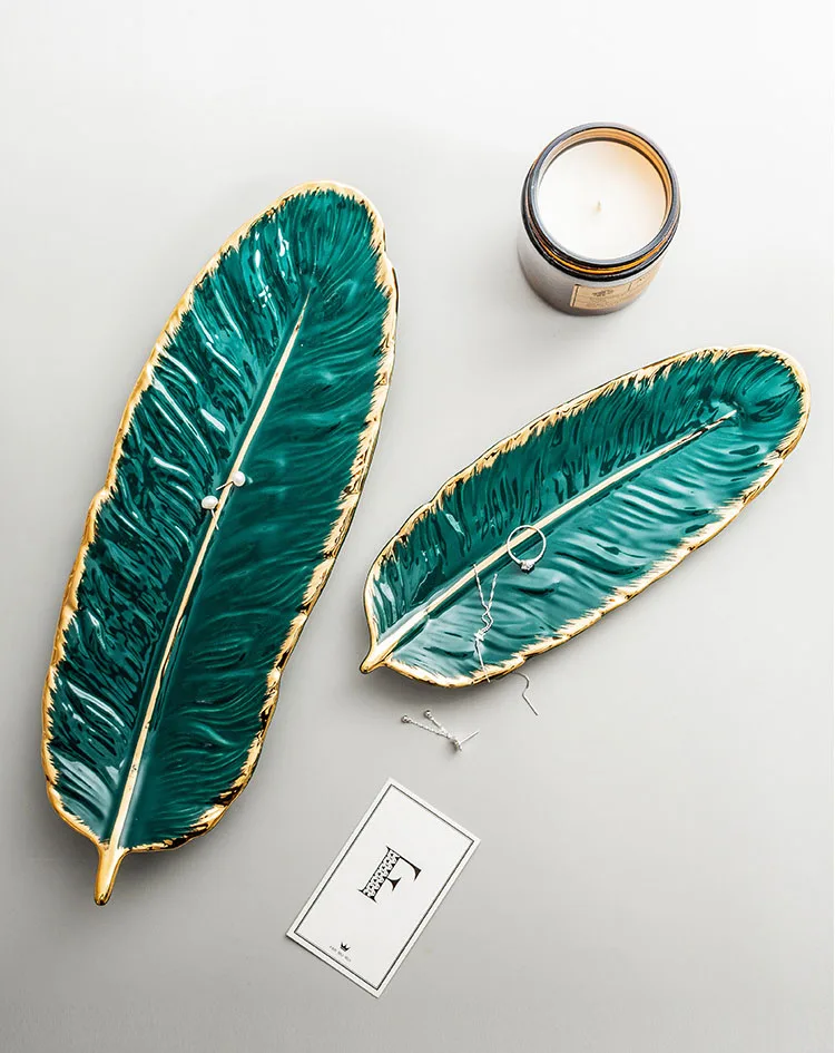 Phnom Penh Leaf-shaped Ceramic Trinket Storage  Creative  Dessert and Dinnerware Set Feather-Design Jewelry Plate