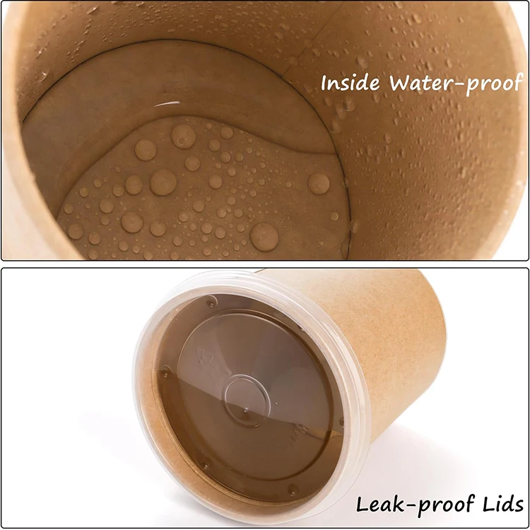 Пользовательские 500 мл 600 мл 750 мл Бумажная миска Одноразовые 24 унции Крафт-бумажные суповые миски с крышкой Еда Обед Салат Лапша Супная миска на вынос