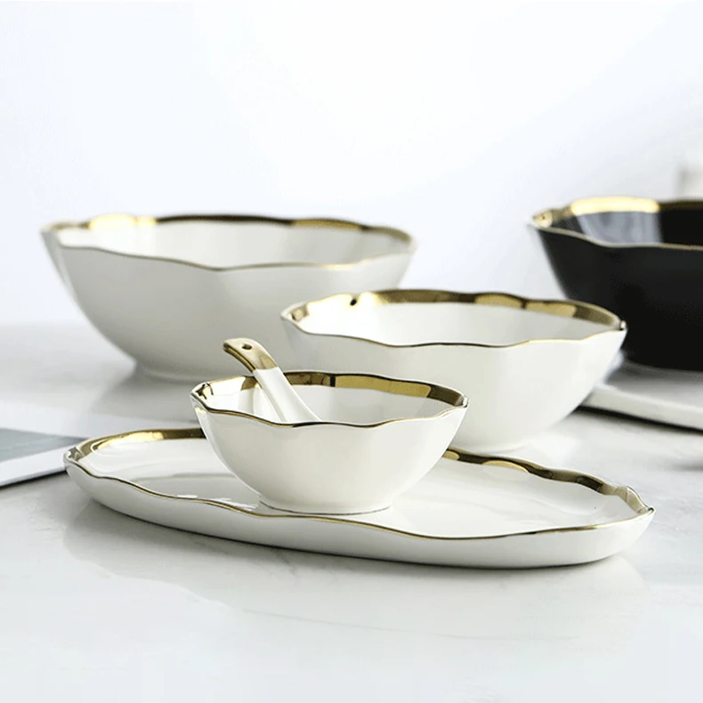 Nordic Vintage Style Dinner Set Fine Bone China With Microwave Oven Safe Plates Bowls Spoons for Daily Use and Camping