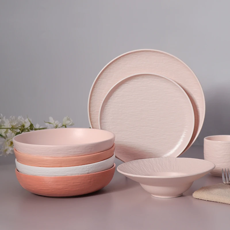 Подарочный набор керамической чаши Роскошные чаши розового цвета для банкета Оптовая продажа керамических чаш и тарелок