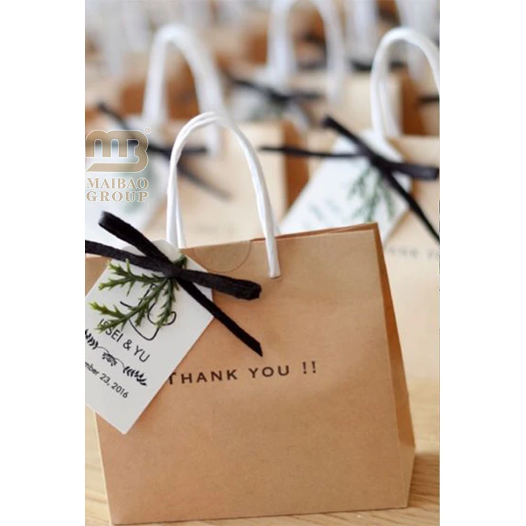 Изготовленная на заказ сумка для покупок из переработанной крафт-бумаги с логотипом Персонализированная мини-подарочная сумка «Спасибо» Экологически чистая бумажная подарочная сумка для свадьбы