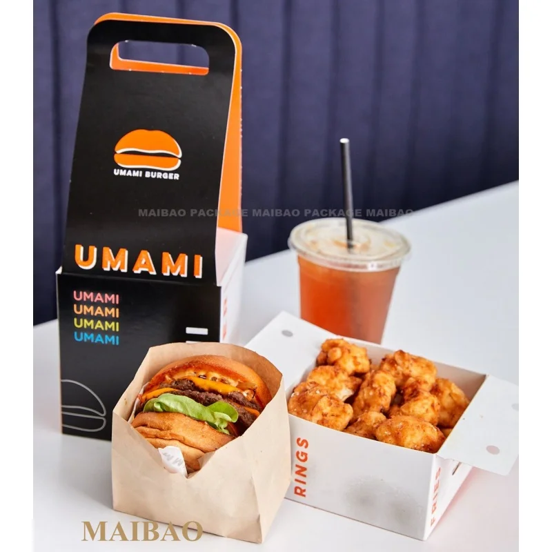 Одноразовые контейнеры для бургеров из крафт-бумаги на заказ, коробка для еды, коробки для фаст-фуда, упаковка на вынос, биоразлагаемая