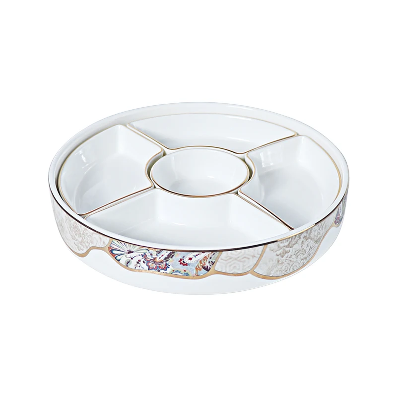 Европейская тарелка с 4 отделениями, витрина для торта, десерта, китайская тарелка, роскошная разделенная тарелка из костяного фарфора для отеля