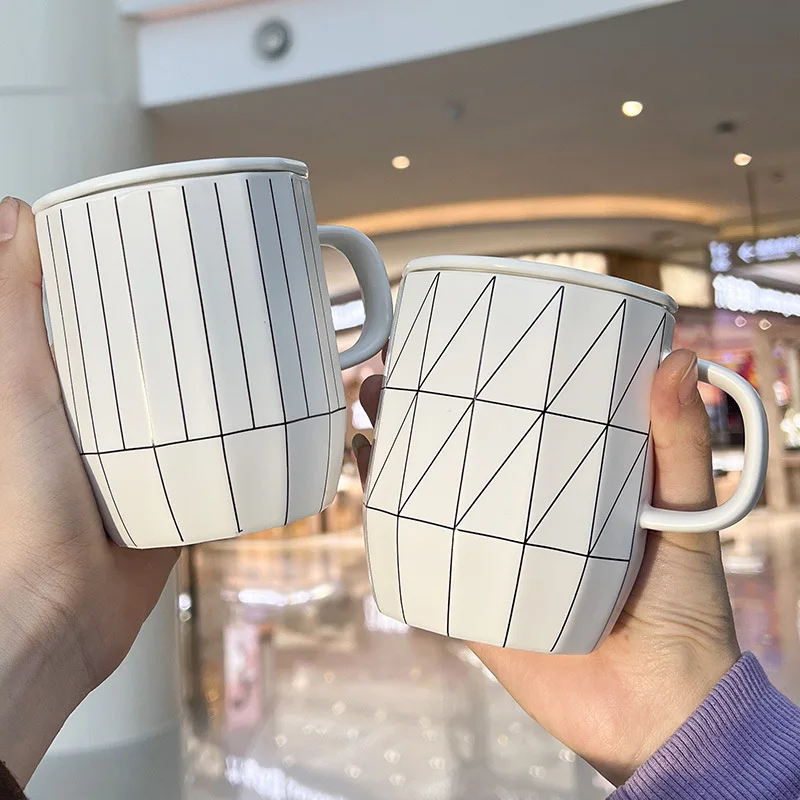 400ml Ceramic Elegant Mug With Lid Cover Spoon Home Office Reusable Coffee Cup