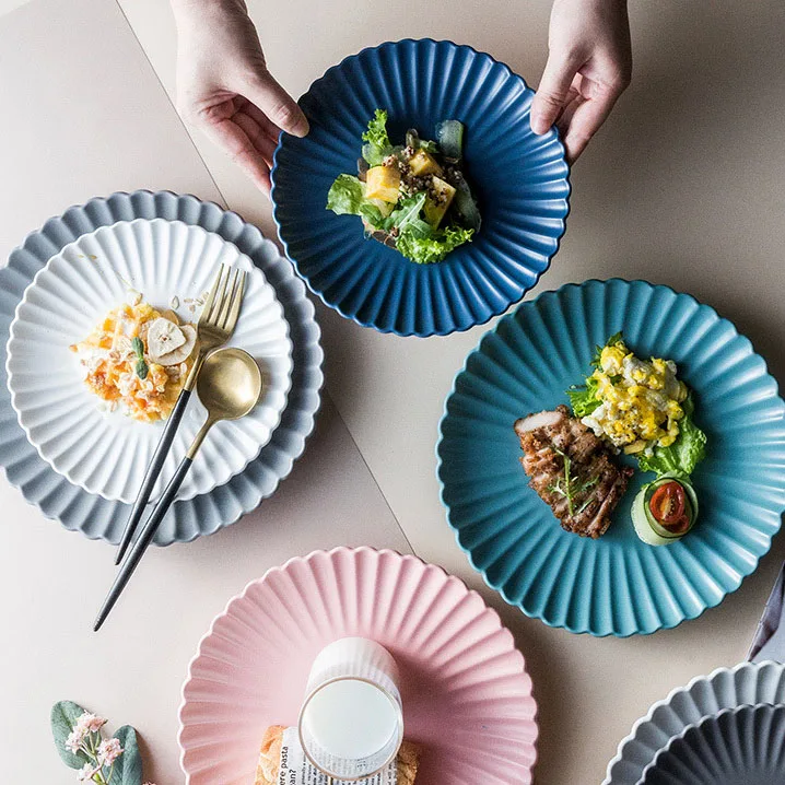 European Ceramic Colorful Flat Plates Nordic Wedding Ceramic Dining Dinner Plate Porcelain Plate & Dish