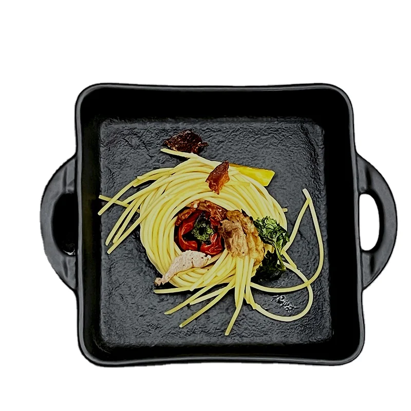 Изготовленная на заказ посуда для ресторана и гостиницы, тарелки для тапас, керамическая тарелка для выпечки в ресторане, керамическая тарелка для посуды, черные фарфоровые формы для выпечки