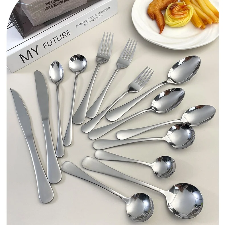 Серебро 304 18/10, набор столовых приборов из нержавеющей стали, нож, вилка, ложка, оптовый ресторан