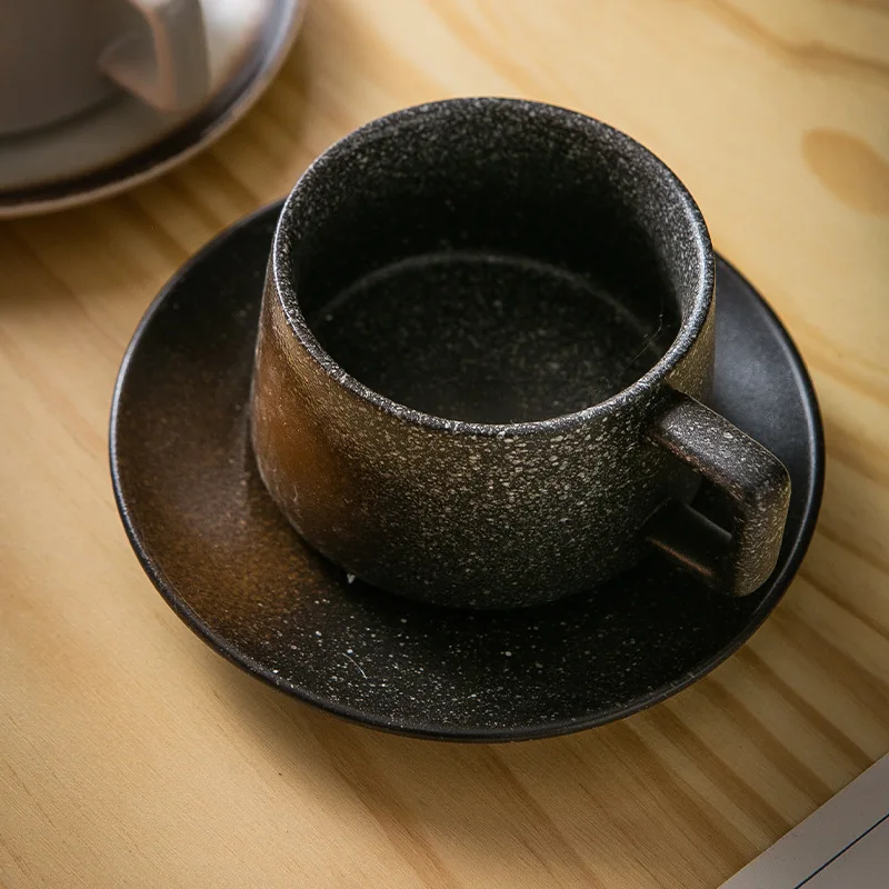 Японская винтажная керамическая чашка для кофе, набор с блюдцами, Japandi, простой домашний завтрак, изысканная цветочная чашка для чая с молоком, послеобеденная вечеринка