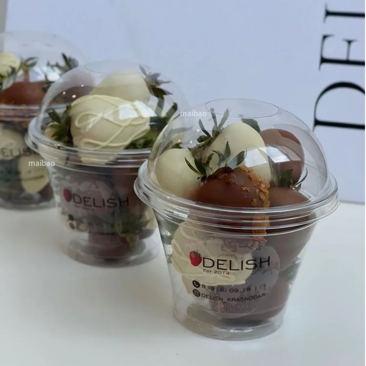 Одноразовые чашки для упаковки мороженого, йогурта, прозрачные чашки для десертного парфе из ПЭТ, пластиковые чашки с логотипом для шоколада и клубники, пластиковые чашки