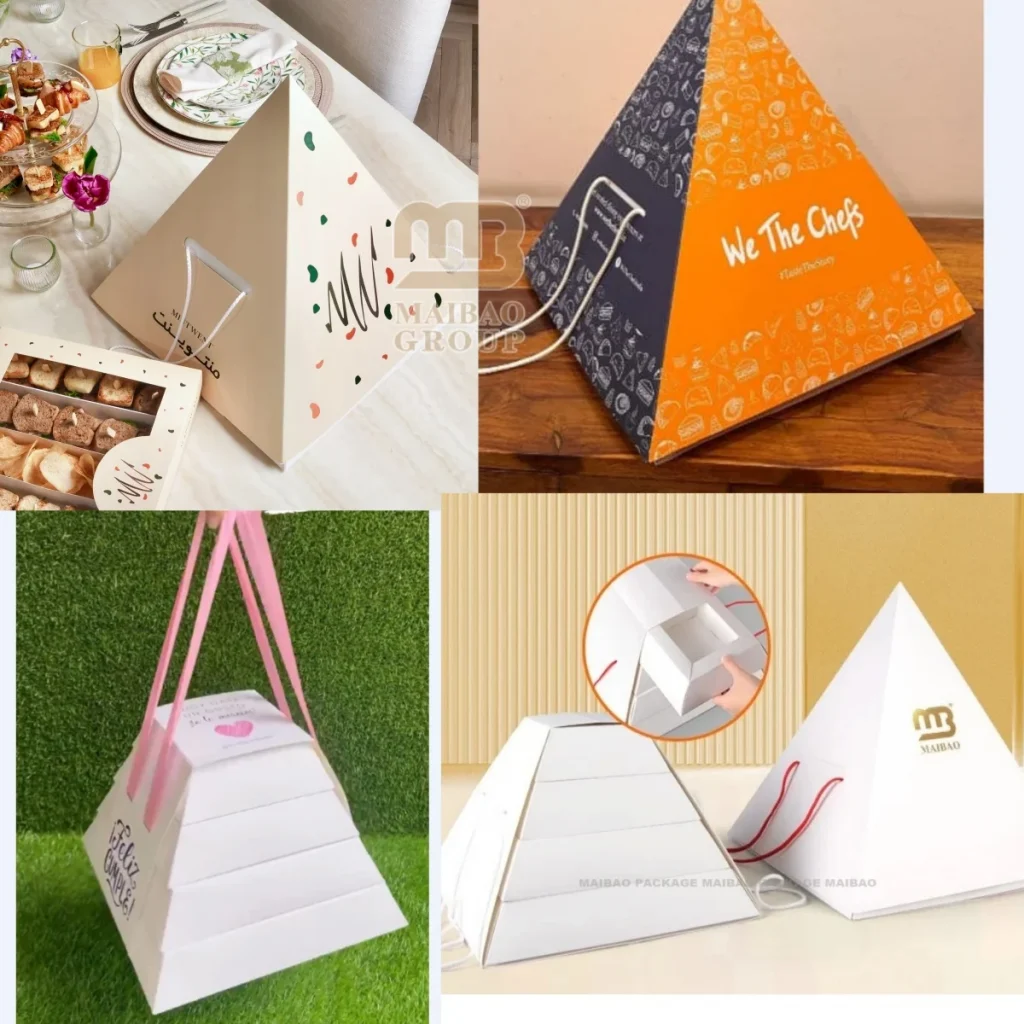 Новая картонная пирамида, коробка для кейтеринга, кондитерский торт, десерт, ремесленное блюдо, пирамида для выпаса, коробка для бенто, коробка для еды, упаковочная пирамида