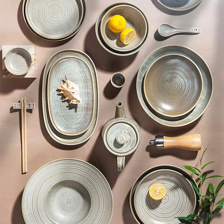 Посуда, посуда, оптовая цена, высококачественная керамика, прочная ручная роспись, обеденный набор с зелено-коричневой оправой