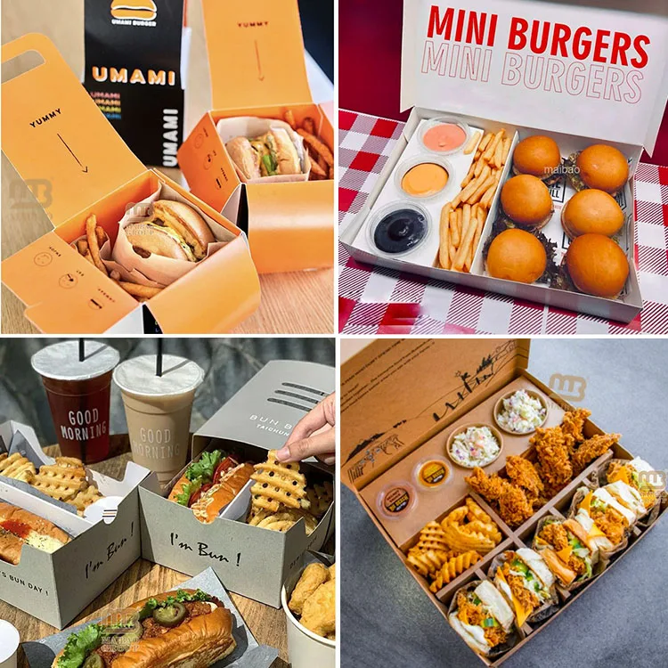 Изготовленная на заказ печать Деликатесный кебаб Картофель фри Бургер Коробка с курицей на гриле Коробка для еды для куриных крылышек Упаковка для жареной курицы