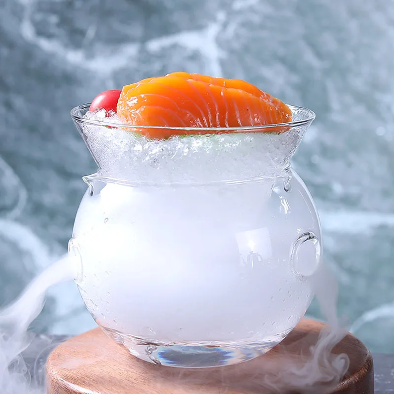 Luxury Japanese Salmon Serving Plate Set Kettle Dry Ice Smoking Bowl Round Porcelain Dish for Tea and Dessert Ice Cream