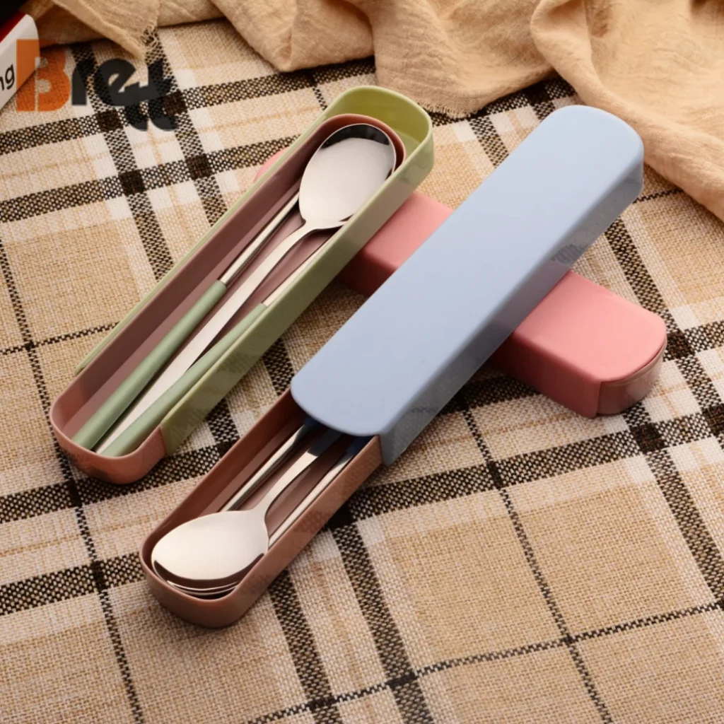 Подарочная ложка из нержавеющей стали 304, портативная посуда для студентов, креативный набор из двух пшеничных палочек для еды