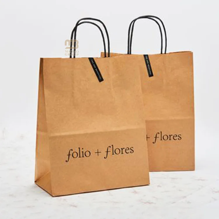 Коричневый пакет из крафт-бумаги с витыми ручками, черный подарочный бумажный мешок для покупок с логотипом для одежды, бумажные пакеты на заказ 12 X 7 X 17