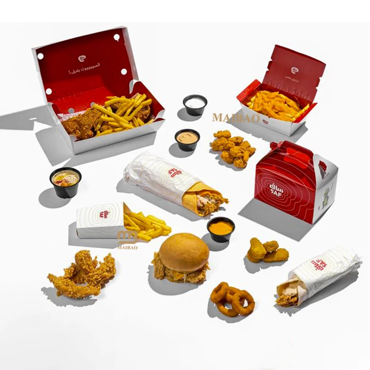 Оптовая продажа, коробка для детской еды на заказ, бумажная упаковка для еды на вынос, коробка для картофельных чипсов, одноразовая коробка для гамбургеров с жареной курицей, контейнер для еды