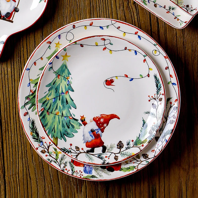 Christmas Ceramic Dishes Large Dining Plat Dinnerware Sets Ceramic Christmas Atmosphere Tableware Under Glazed Color