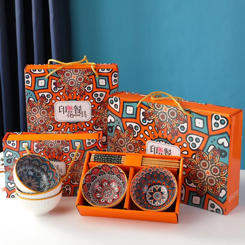 Gift Set Colorful Printed Under Glazed Newly Designed Kitchen 2 4 6 Pcs Rice Soup 4.5 Inch Serving Ceramic Bohemia Bowls Set