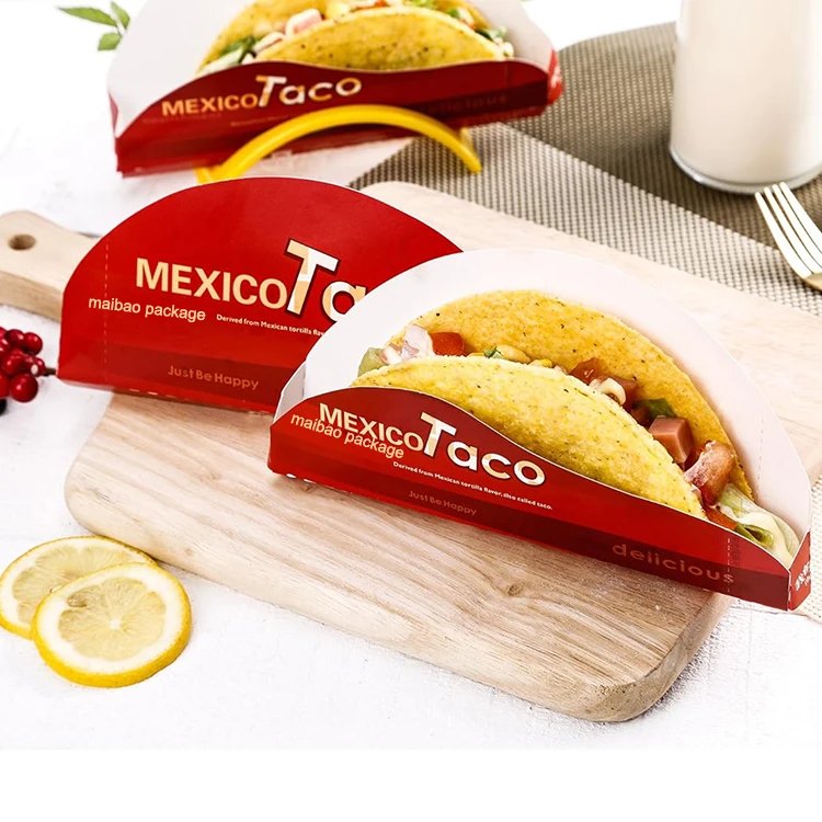 Изготовленный на заказ логотип Печать Пищевой картон Упаковка для кондитерских изделий на вынос Держатель для тако Одноразовый ресторан Еда на вынос Экологичная коробка для еды