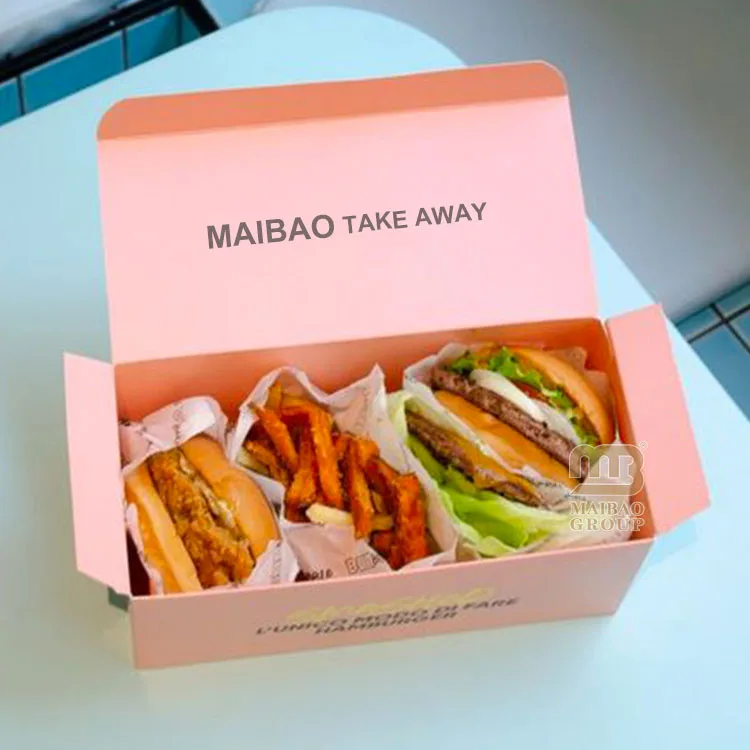 Бумажная коробка для сэндвича с логотипом для завтрака, хот-дог, жареная курица, ланч-бокс, картофель фри, гамбургер, бургер, упаковочная коробка для фаст-фуда