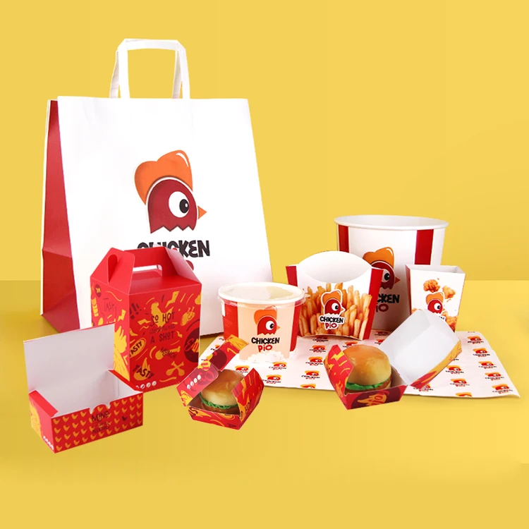 Одноразовая коробка с принтом на заказ, коробка для гамбургера, картофеля фри, жареной курицы, попкорна, упаковка для фаст-фуда, коробка из крафт-бумаги