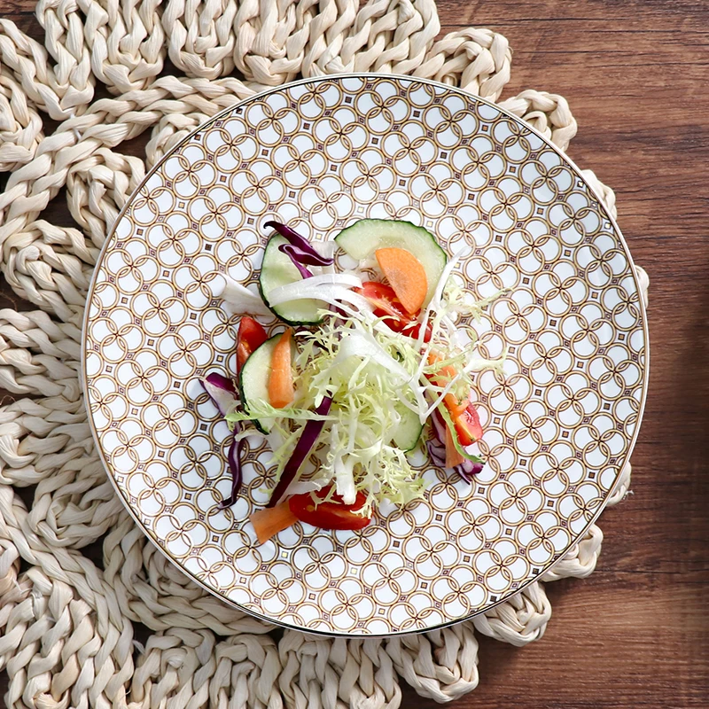 Посуда для ресторана, тарелки с золотой оправой, фарфоровый роскошный обеденный сервиз из кости, обеденный сервиз из костяного фарфора на 12 человек, посуда для гостеприимства