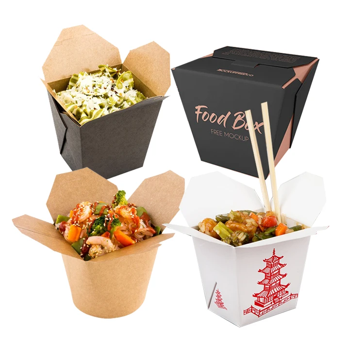 Одноразовая упаковка для устриц в ресторане на заказ, контейнер для устриц, крафт-бумага, коробка для китайской еды, лапши с проволочной ручкой