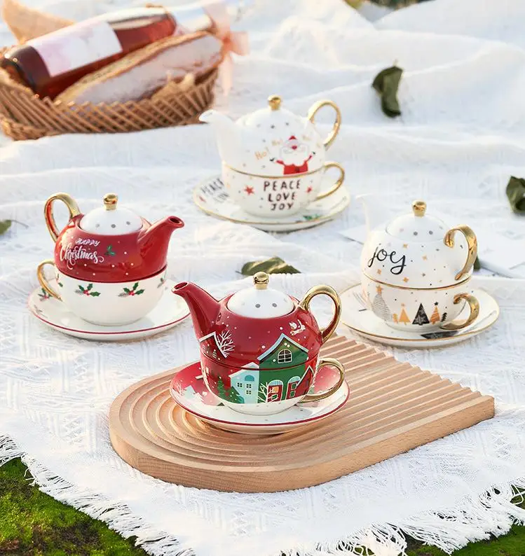 High Quality Christmas Style Christmas Gift Porcelain Teapot Ceramic Coffee & Tea Sets